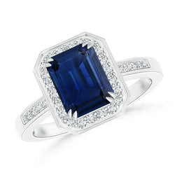 Anello in oro bianco 14K con zaffiro dello Sri Lanka da 3,40 ct e diamanti