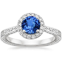 Anello in oro bianco 14K con zaffiro di Ceylon e diamanti a taglio brillante da 2,80 ct