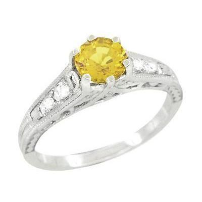 Anello in oro bianco 14 carati con zaffiro giallo a taglio rotondo da 2,50 ct e diamanti - harrychadent.it