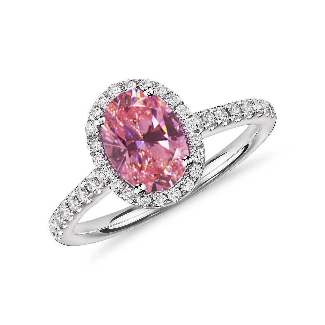 Anello in oro bianco 14 carati con zaffiro rosa taglio ovale e diamanti tondi da 2.25 ct - harrychadent.it