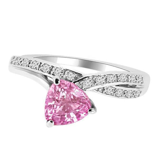 Anello in oro bianco 14 carati con zaffiro rosa taglio trilioni di 1.40 carati - harrychadent.it