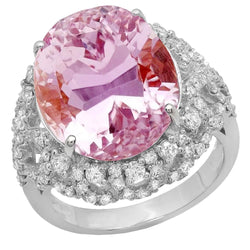 Anello in oro bianco 14 kt con Kunzite rosa da 36.75 ct con diamanti