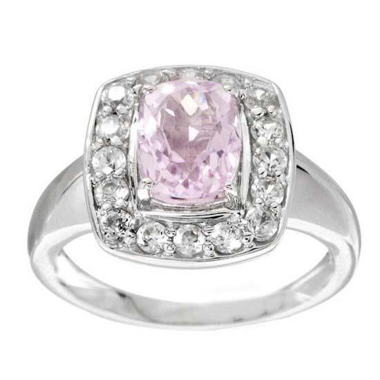 Anello in oro bianco 14 kt con kunzite e diamanti taglio cuscino da 13 ct - harrychadent.it