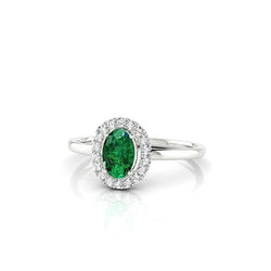 Anello in oro bianco 14K con smeraldo verde 3,70 ct e diamanti bianchi Novità