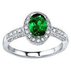 Anello in oro bianco 14K con smeraldo verde a taglio ovale da 3 ct con diamante
