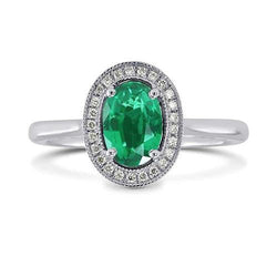 Anello in oro bianco 14K con smeraldo verde e diamanti da 3,25 carati
