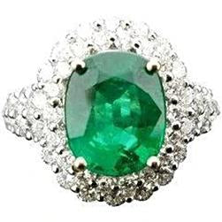 Anello in oro bianco 14 carati con smeraldo verde ovale da 3,25 ct con alone e diamante - harrychadent.it