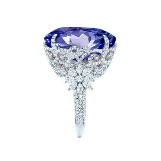Anello in oro bianco 14K cuscino con zaffiro di Ceylon e diamante 6 carati - harrychadent.it