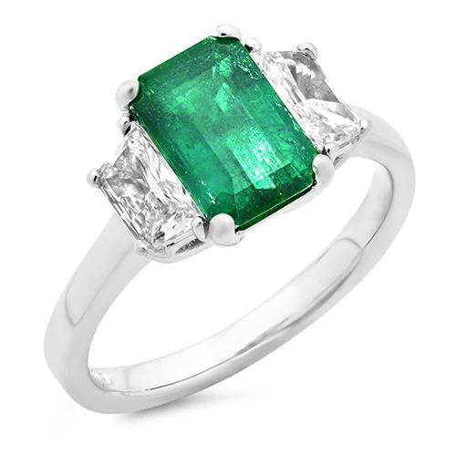 Anello in oro bianco 14k con 3 pietre di smeraldo verde e diamanti da 2.50 carati - harrychadent.it