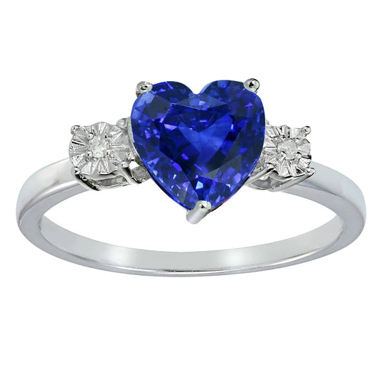 Anello in oro bianco con 3 pietre Cuore Zaffiro dello Sri Lanka e diamanti 11 carati - harrychadent.it