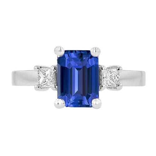 Anello in oro bianco con 3 pietre Zaffiro blu e diamanti Princess 2.50 carati - harrychadent.it