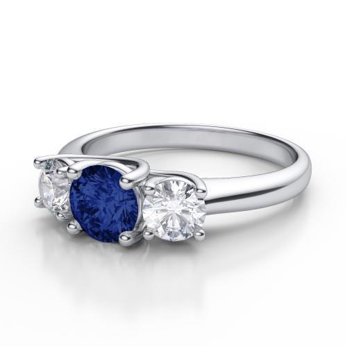 Anello in oro bianco con 3 pietre di diamante e zaffiro blu di Ceylon 14 carati 3,5 carati - harrychadent.it