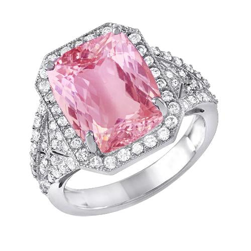 Anello in oro bianco con Kunzite rosa da 18.35 carati con diamanti - harrychadent.it