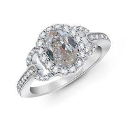 Anello in oro bianco con anello ovale vecchio minatore con diamanti 2 carati gioielli da donna