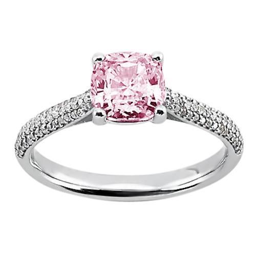Anello in oro bianco con diamante rotondo con cuscino in zaffiro rosa da 2.01 ct - harrychadent.it
