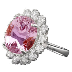 Anello in oro bianco con diamanti Kunzite rosa da 33.70 carati stile fiore
