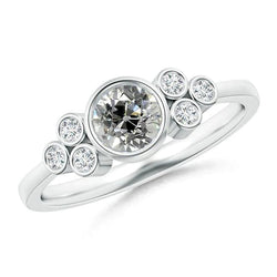 Anello in oro bianco con diamanti a forma di bolla con castone rotondo, gioielli di taglio antico, 2,10 carati