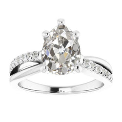 Anello in oro bianco con diamanti a taglio antico e pera, 7 carati, gioielli da donna