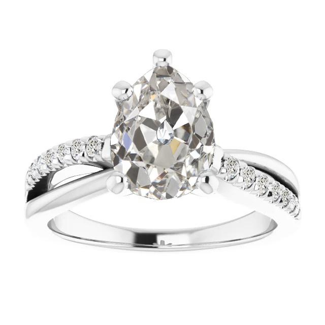 Anello in oro bianco con diamanti a taglio antico e pera, 7 carati, gioielli da donna - harrychadent.it