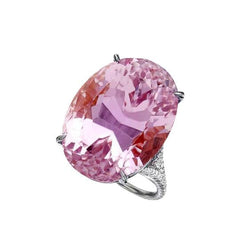 Anello in oro bianco con diamanti kunzite rosa taglio ovale da 20.50 ct 14K