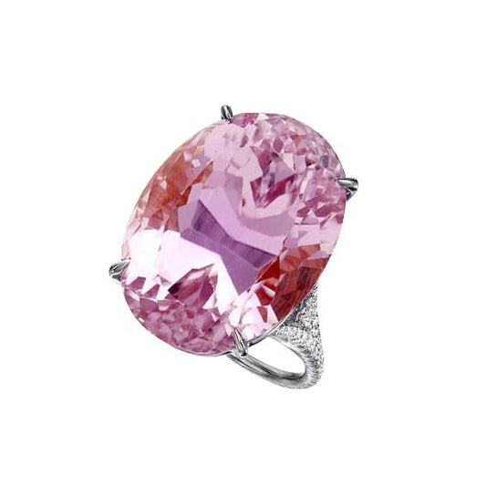 Anello in oro bianco con diamanti kunzite rosa taglio ovale da 20.50 ct 14K - harrychadent.it