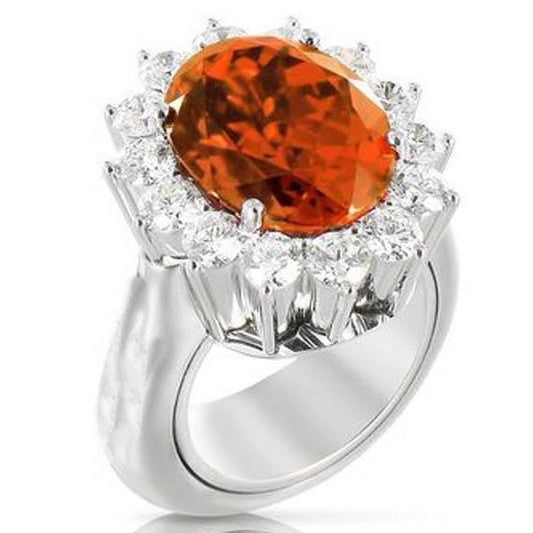 Anello in oro bianco con granato mandarino ovale da 13 ct con diamanti rotondi - harrychadent.it