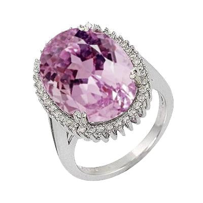 Anello in oro bianco con kunzite rosa ovale da 12,40 ct con diamante 14K - harrychadent.it
