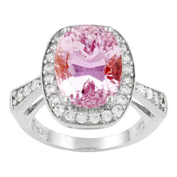 Anello in oro bianco con kunzite rosa ovale da 30.75 carati con diamante fantasia
