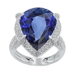 Anello in oro bianco con pera e zaffiro di Ceylon 5.50 carati