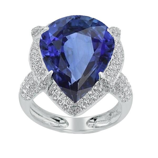 Anello in oro bianco con pera e zaffiro di Ceylon 5.50 carati - harrychadent.it
