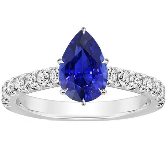 Anello in oro bianco con pietre preziose e accenti di pera con zaffiro di Ceylon 5.50 carati - harrychadent.it