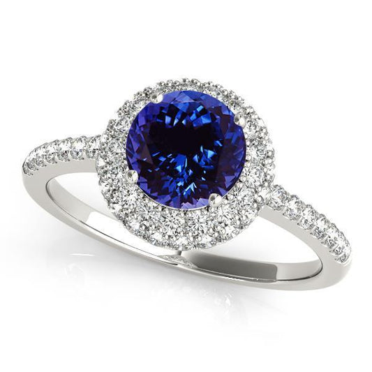Anello in oro bianco con tanzanite e diamanti taglio brillante rotondo da 6.75 ct - harrychadent.it