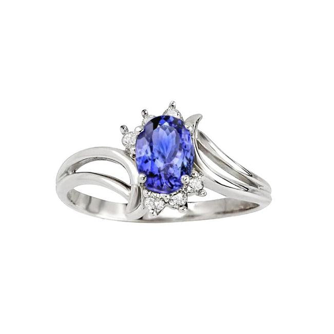 Anello in oro bianco con tanzanite ovale stile antico e diamanti 2.05 carati - harrychadent.it