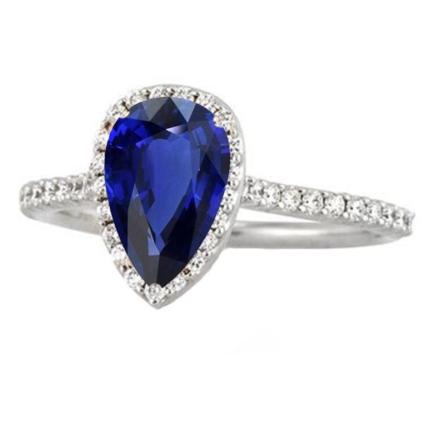 Anello in oro bianco con zaffiro Halo Ceylon con diamanti accentati 4 carati - harrychadent.it