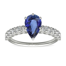 Anello in oro bianco con zaffiro blu pera con accenti 3.50 gioielli da donna