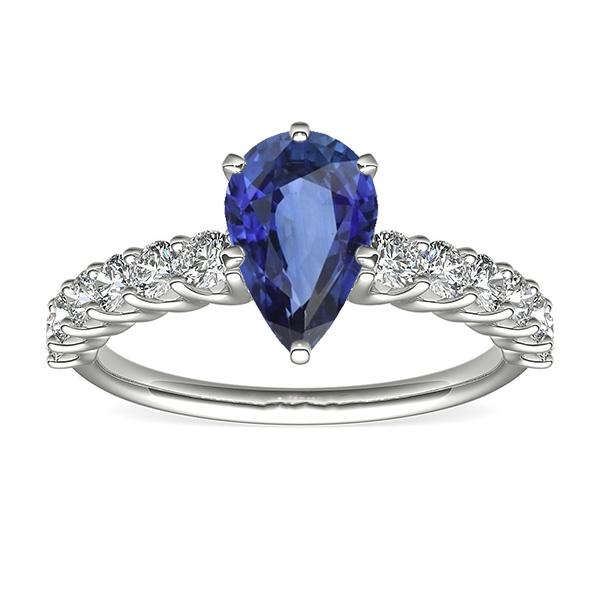 Anello in oro bianco con zaffiro blu pera con accenti 3.50 gioielli da donna - harrychadent.it