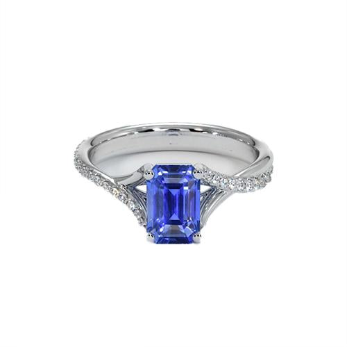 Anello in oro bianco con zaffiro dello Sri Lanka taglio smeraldo e diamante 5.25 carati - harrychadent.it