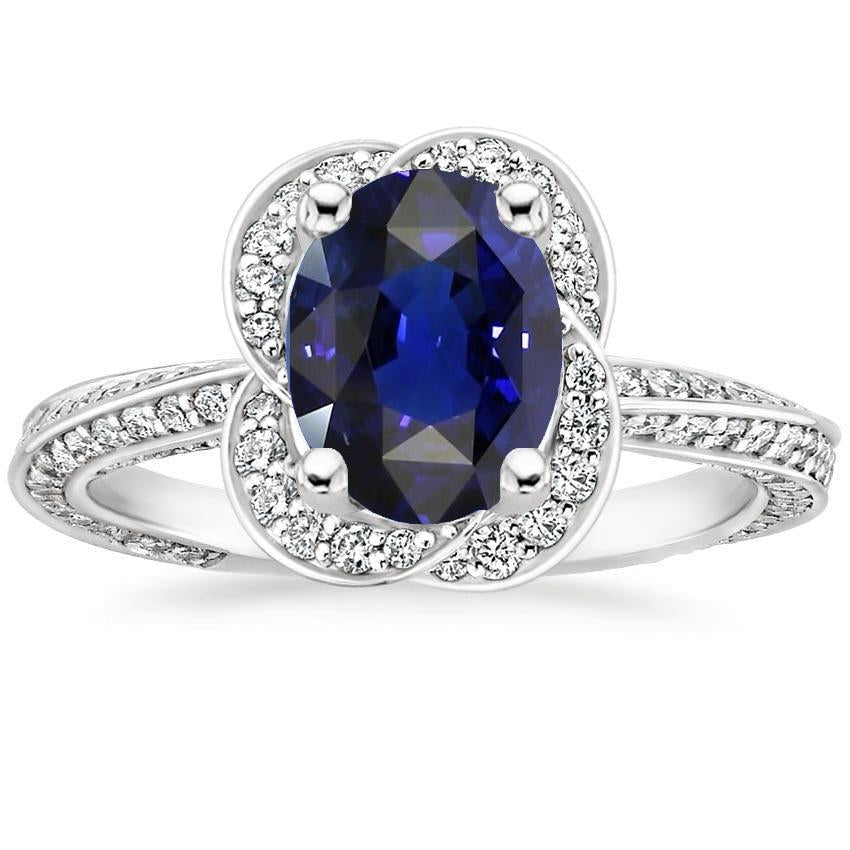 Anello in oro bianco con zaffiro di Ceylon e diamanti rotondi 6 carati - harrychadent.it