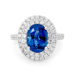 Anello in oro bianco con zaffiro di Ceylon ovale da 3.40 ct con diamanti rotondi