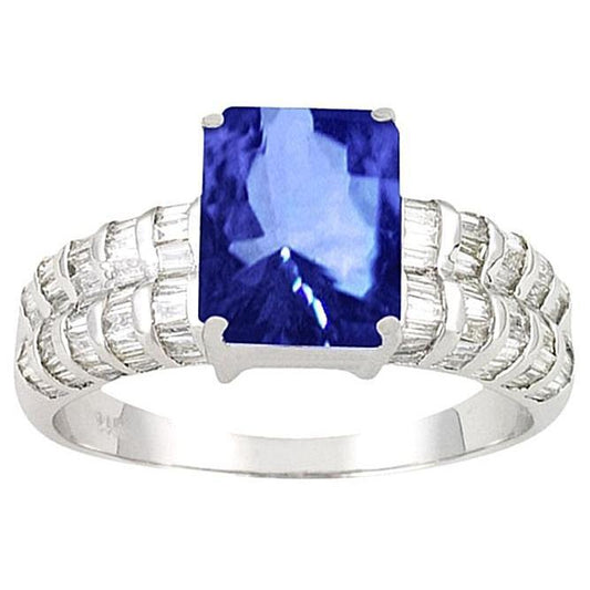 Anello in oro bianco con zaffiro e smeraldo baguette dello Sri Lanka. 7.51 ct - harrychadent.it