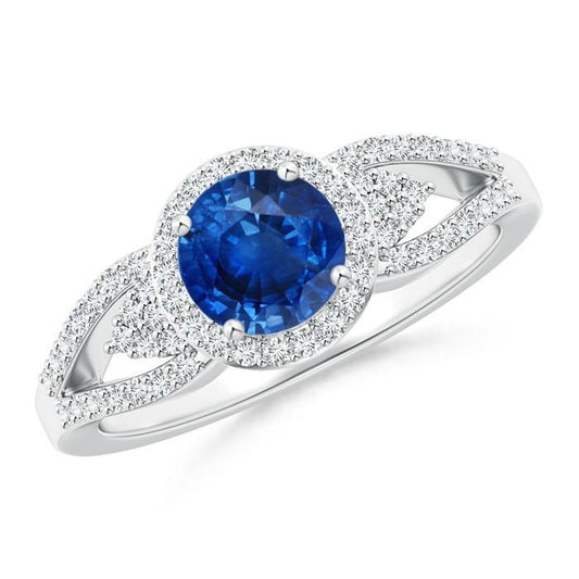 Anello in oro bianco con zaffiro taglio rotondo e diamanti da 2.64 ct - harrychadent.it