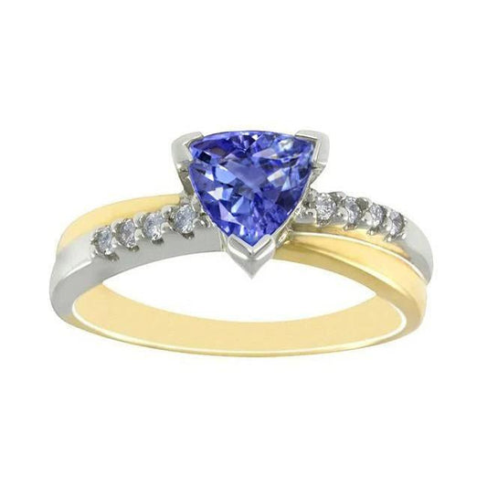 Anello in oro bicolore Trilioni di tanzanite AAA e diamanti rotondi 2.60 carati - harrychadent.it