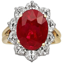 Anello in oro bicolore con rubini a taglio brillante da 3.50 ct e diamanti