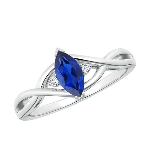 Anello in oro con 3 pietre. piccolo diamante e zaffiro marquise 1.25 carati Nuovo - harrychadent.it