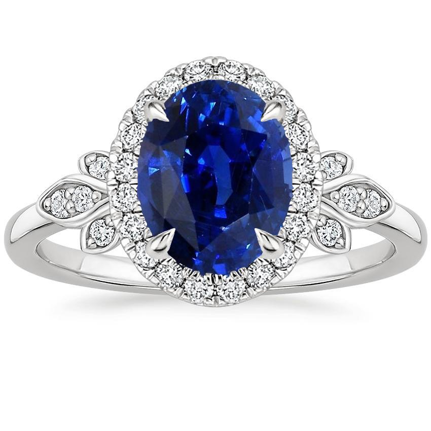 Anello in oro con alone in stile floreale con zaffiro dello Sri Lanka e diamanti 3.50 carati - harrychadent.it