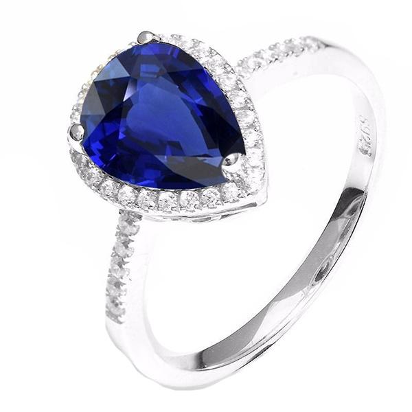 Anello in oro con alone. pera. zaffiro di Ceylon e pavé di diamanti 3.75 carati - harrychadent.it