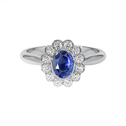 Anello in oro con castone Halo ovale con zaffiro di Ceylon e diamante 9.70 carati