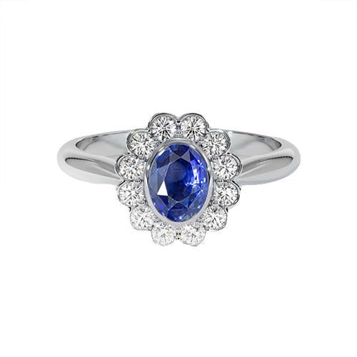 Anello in oro con castone Halo ovale con zaffiro di Ceylon e diamante 9.70 carati - harrychadent.it