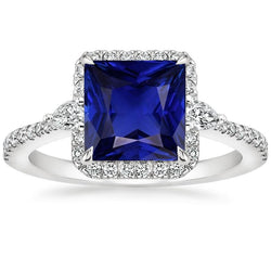 Anello in oro con diamante. zaffiro principessa blu con accenti 6.25 carati