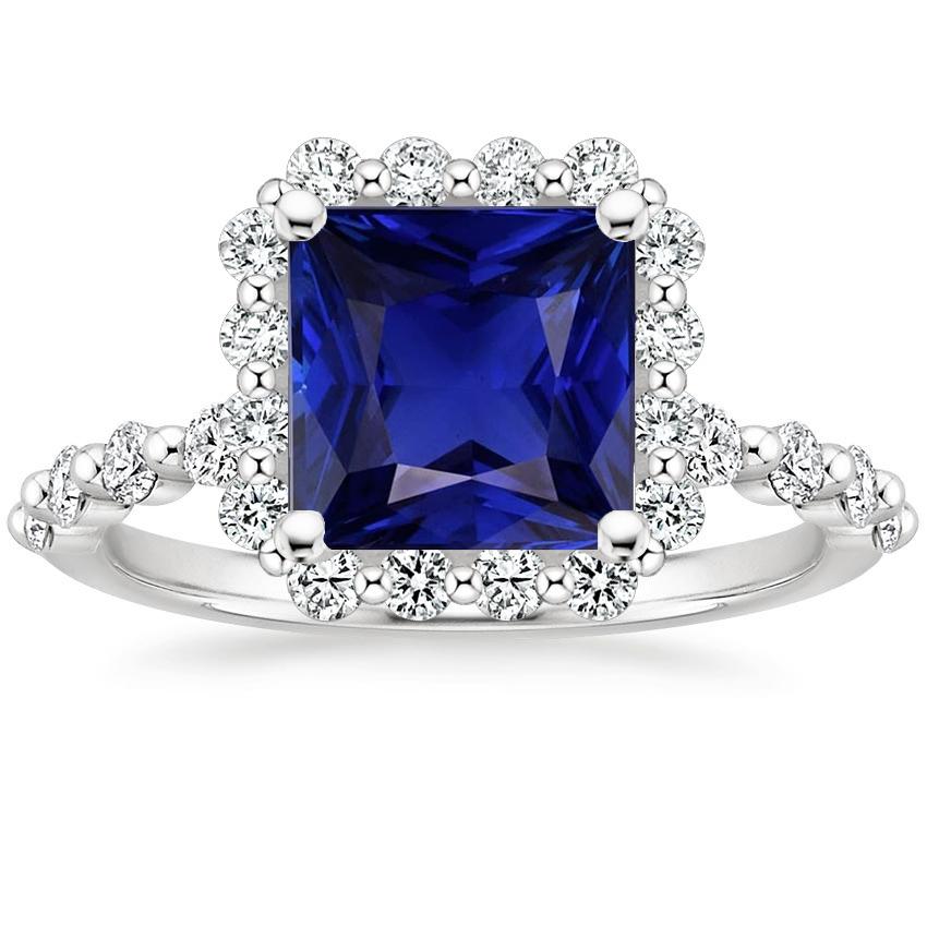 Anello in oro con diamanti Halo Flower Style Princess Blue Sapphire 6.25 carati - harrychadent.it